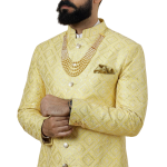 Stunning Yellow Sequin Embroidered Achkan for Men | Father Son Combo | Perfect for Grooms